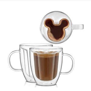 JoyJolt Disney Mickey Mouse 3D Double Walled Glass Mugs (set of 2)